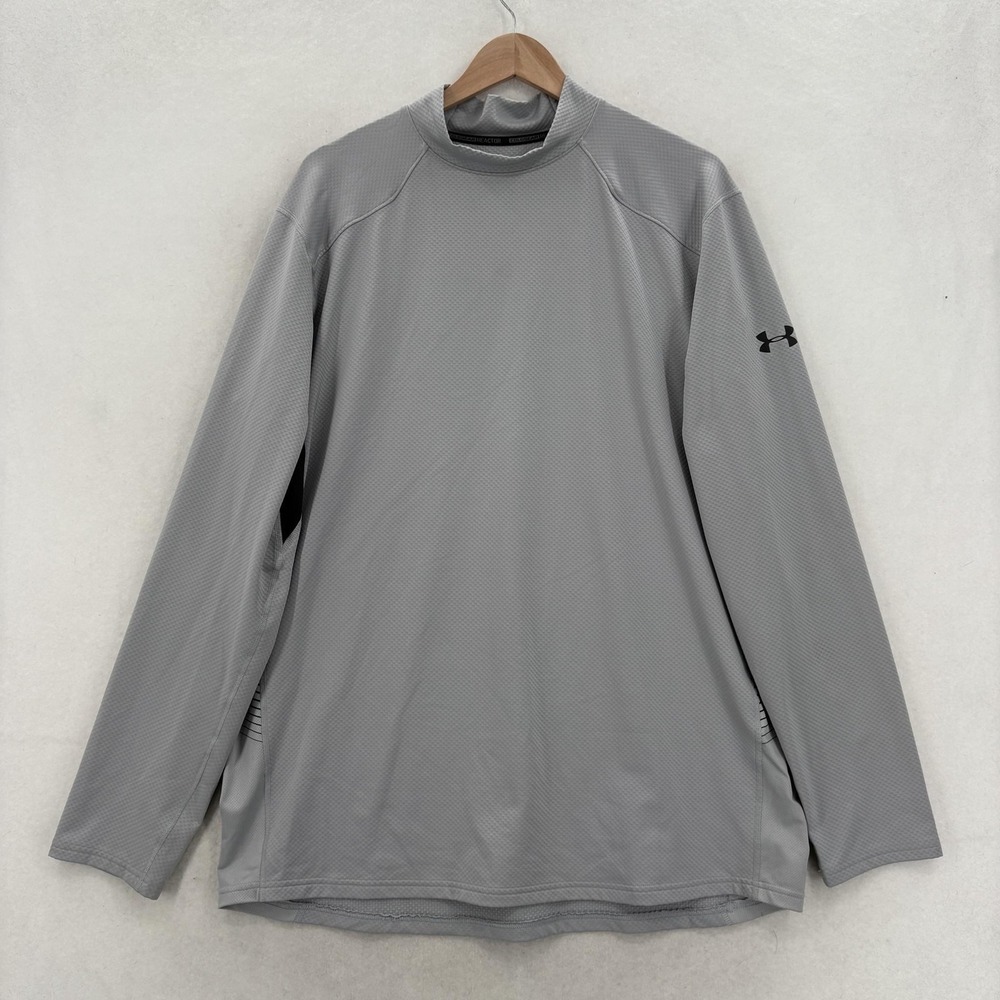 Under Armour ColdGear Reactor Shirt Mens 2XL Gray Fitted Mock Neck Thermal Gym